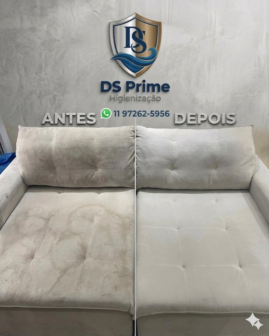 Sofá antes e depois da limpeza