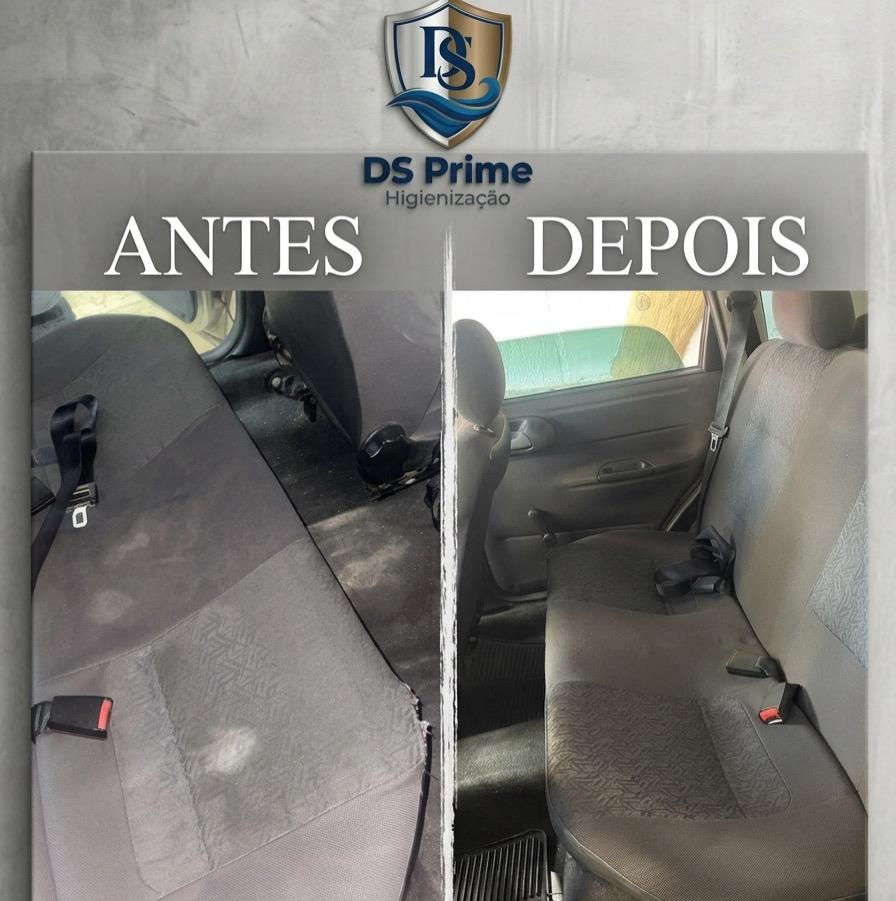 Banco traseiro antes e depois da higienização